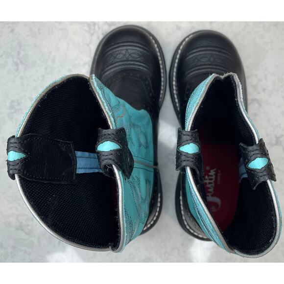 JUSTIN GYPSY L9905 Gemma Short Western Cowgirl Boots Size 6.5B Black & Turquoise - Picture 3 of 15